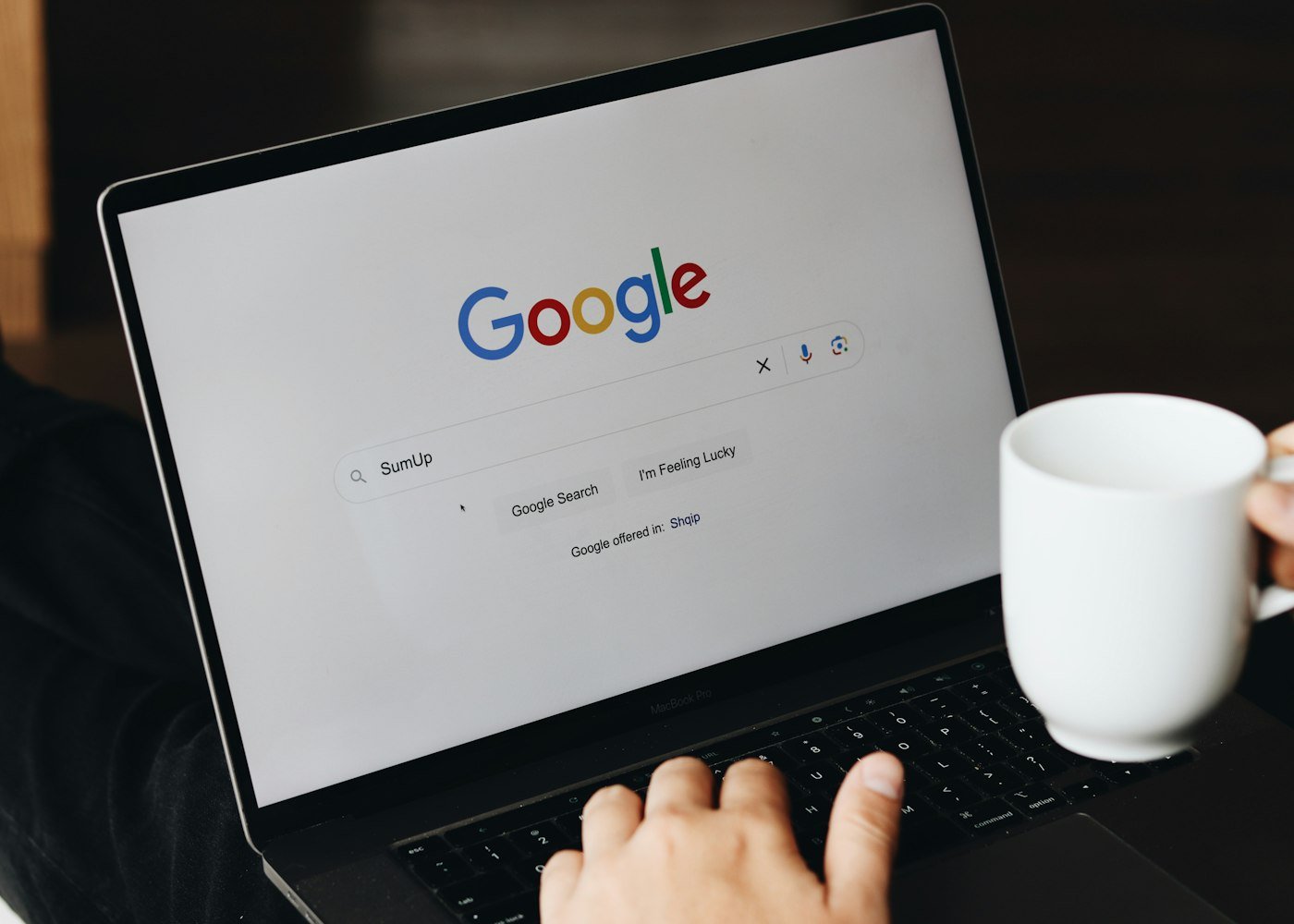 Searching Google on a laptop