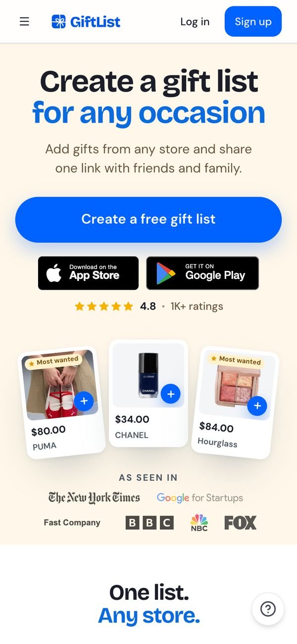 GiftList on a phone
