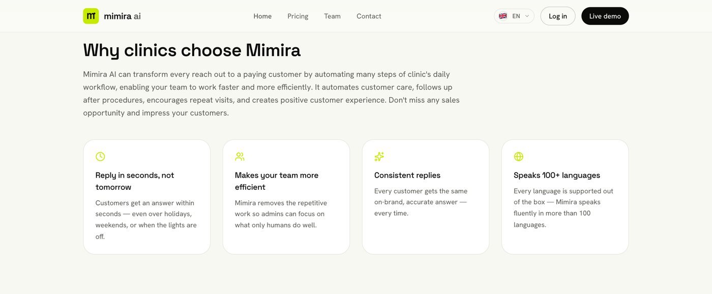 Mimira AI - Why clinics choose Mimira